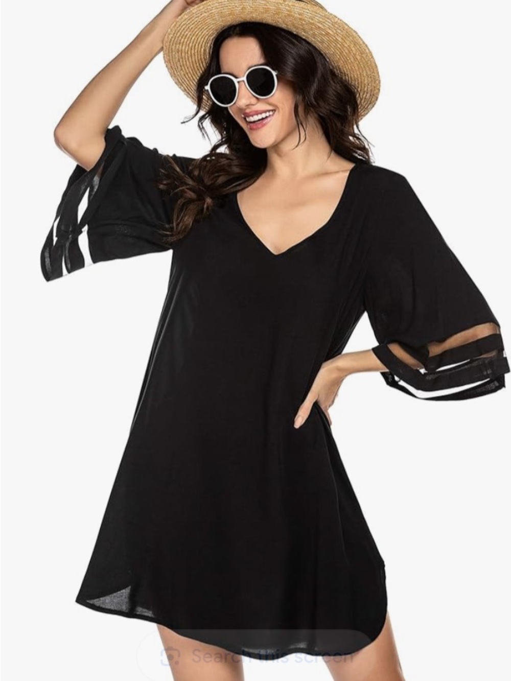 Black V-Neck Swim Cover-Up with Sheer Sleeve Panels